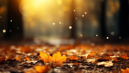 Sticker - Vibrant autumn leaves falling, nature beauty in glowing yellow generated by AI