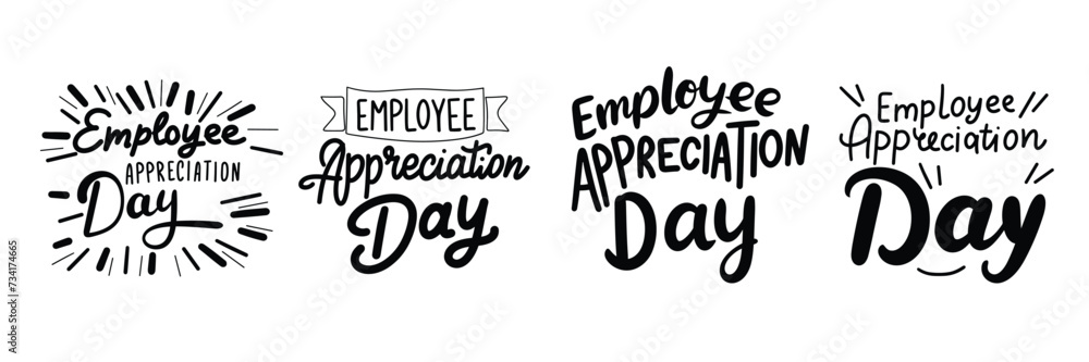 All Employees Lettering Collection of inscriptions Employee Appreciation Day. Handwriting text ...