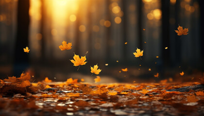 Sticker - Vibrant autumn leaves falling, nature beauty in yellow and orange generated by AI