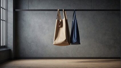 Wall Mural - Textile shopping bag hanging from hook