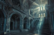 A monastery drowned in darkness and light painting a holy picture
