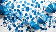 confetti from crackers blue elements on a white background shot of confetti at a party festive mood serpentine festive decor