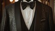 Tuxedo on a hanger. Men's business suit.