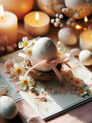 Wall Mural - Background with easter decor, eggs and flowes. AI