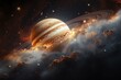 Cosmic Orbiting Jupiter captured banner. Galaxy space astronomy celestial planet. Generate Ai