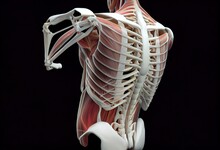 Muscles Acting On The Humerus, Back View, Labeled. Generative AI