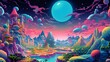 A pixelated dreamscape with surreal landscapes, featuring whimsical characters and vibrant colors