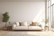 © Tanu - Modern Minimal clean clear contemporary living room, Modern Minimal clean clear contemporary living room home interior design daylight background beige white sofa couch in living room, Ai generated