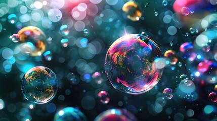 Wall Mural -  a bunch of soap bubbles floating on top of a blue and pink background with a lot of bubbles floating on the top of the bubbles and the bottom of the bubbles.