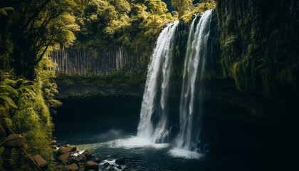 Poster - Majestic mountain range, flowing water, tranquil scene, natural beauty generated by AI