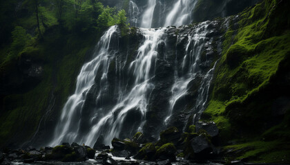 Canvas Print - Majestic mountain range, remote and tranquil, flowing water beauty generated by AI