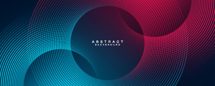 Futuristic abstract background with blue and red light effect. Glowing circle lines design. Gradient geometric lines pattern. Modern banner template. Suit for poster, brochure, cover, presentation