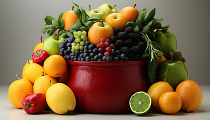 Wall Mural - Freshness of nature bounty orange, lemon, lime, grapefruit, strawberry, raspberry generated by AI