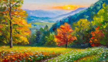 Poster - oil painting landscape colorful trees hand painted impressionist outdoor landscape