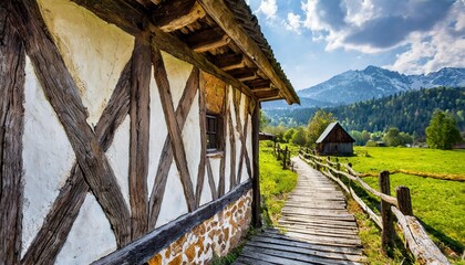 Canvas Print - old vintage half timbered wall of village house