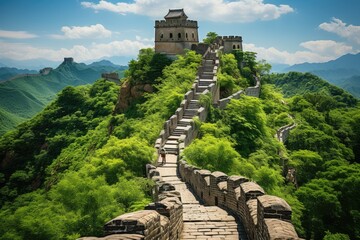 Wall Mural - Tourists explore China's great wall under the sun., generative IA