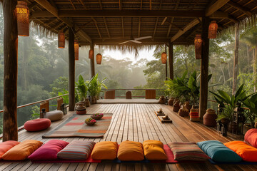 Wall Mural - Yoga retreat, a place where people do yoga and meditate in tropics