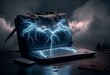 Clouds and Lightning: A Fantasy Concept Art Work on a Laptop Bag. Generative AI