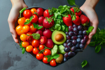 Wall Mural - Nutritious Gesture: Handcrafted Heart of Fresh Produce