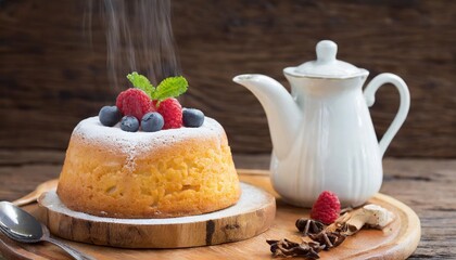 Poster - cake and coffee kettle on the wood