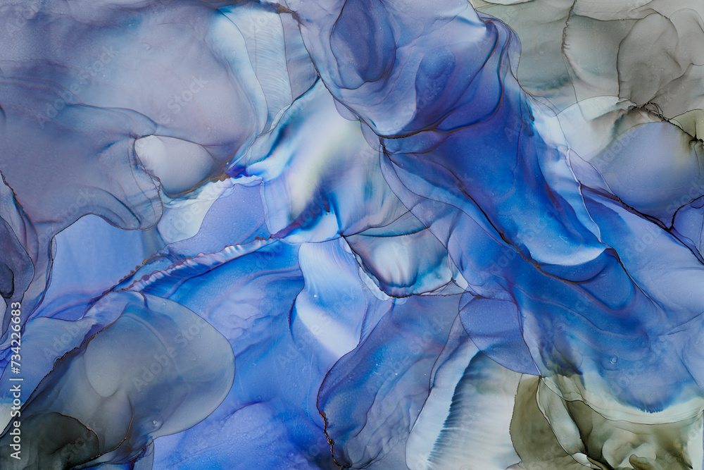 Currents of translucent hues, snaking metallic swirls, and foamy sprays ...
