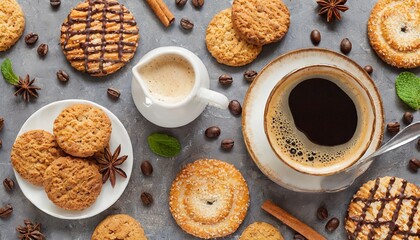 Canvas Print - morning coffee pattern with various cookies