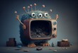 TV monster addicted to social media. Illustration of screen addiction. Generative AI