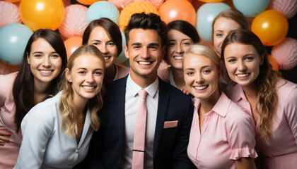 Canvas Print - A joyful group of professionals celebrating success, looking confident generated by AI