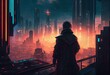Cyberpunk futuristic city illustration. Generative AI