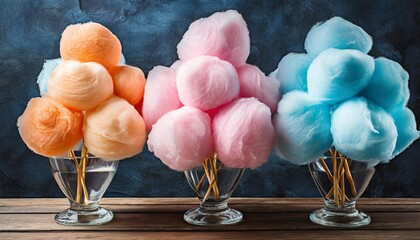 Wall Mural - cotton candy collection in three different colours blue orange pink food bundle