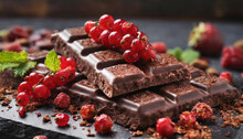 Chocolate Bar With Freeze Dried Berries And Red Currants.