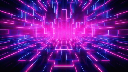 Wall Mural - Futuristic abstract techno Sci-fi neon glowing lines background. Digital artwork. Reflections on the floor and ceiling. Virtual 3D background, representation for business