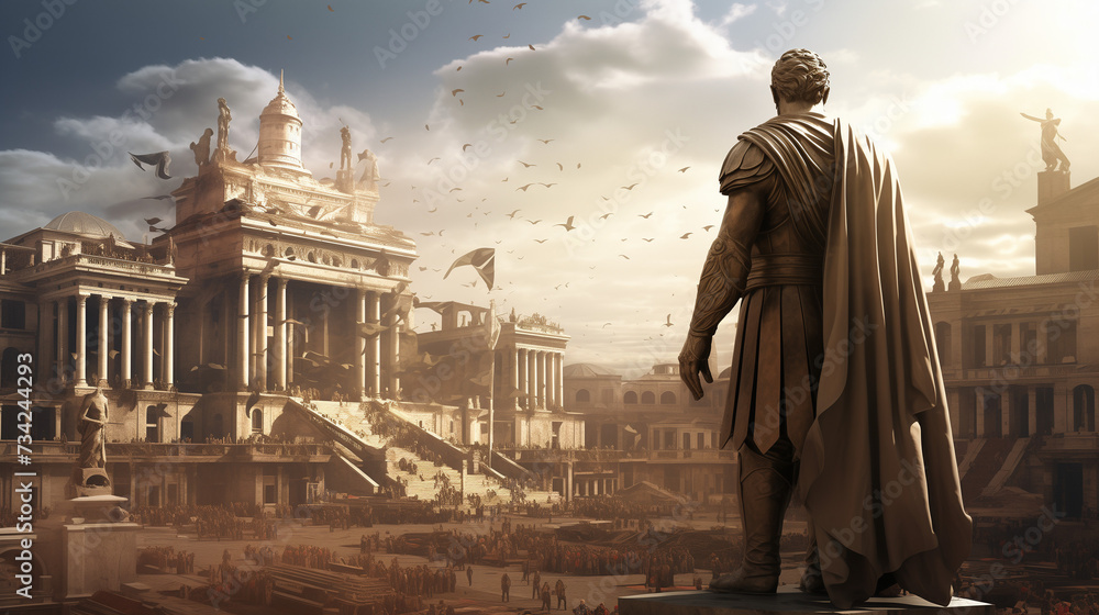 Julius Caesar statue in ancient Rome, stoned statue on a roman ...