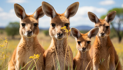 Wall Mural - Cute mammal looking at camera in grassy meadow generated by AI