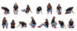 © curto - various poses of the same yung woman kneeling, squatting and sitting on white background