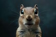 Curious Chipmunk Close-Up: Chipmunk with a surprised expression captured close-up against a dark background