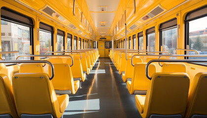 Wall Mural - Empty bus seats inside a modern underground transportation system generated by AI