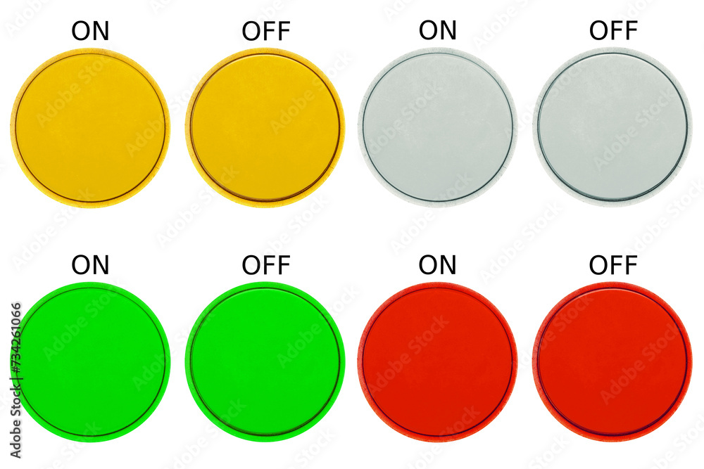 Colored on off buttons - gold , silver , green and red buttons that ...