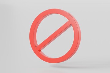 Wall Mural - 3d forbidden sign with red crossed circle. cartoon design creative icon isolated on white background