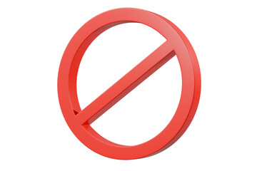 3D Forbidden sign with red crossed circle. Cartoon design creative icon isolated on white background. 3D Rendering