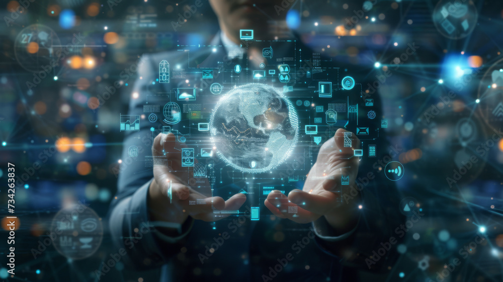 person is interacting with a futuristic holographic interface with ...