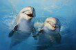 Harmonious Pair loving dolphins. Ocean fun. Generate Ai