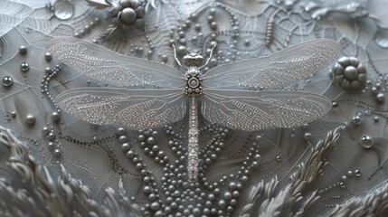 Wall Mural - a close up of a dragonfly on a dress with beads and beads on the bottom of the dragonfly.