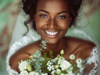 beautiful happy african american woman bride