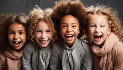 Canvas Print - Smiling child, happiness, cheerful girls, cute boys, fun portrait generated by AI