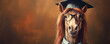 A horse wearing glasses and a graduation cap humorously embodies educational success.