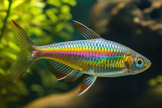 A dazzling Rainbowfish, known for its iridescent scales and slender body.