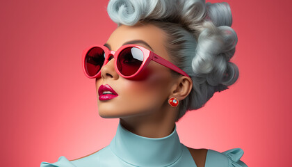 Poster - Beautiful woman with blond hair and sunglasses exudes elegance generated by AI