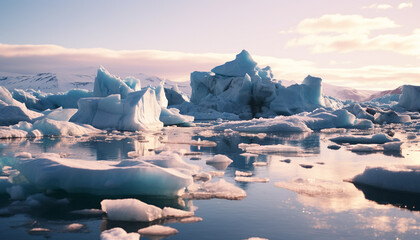 Sticker - Majestic mountain peak reflects in tranquil glacier lagoon, beauty abounds generated by AI