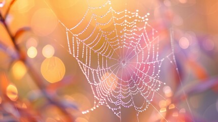 Wall Mural - a close up of a spider web on a blurry background with a blurry image of the spider web.